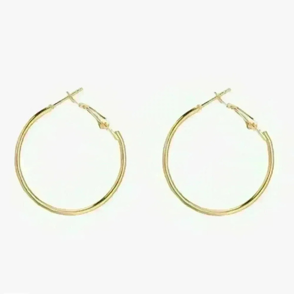NWT Classic 18K Gold-Plated/1.7" Double Hoop Hypoallergenic Earrings - Picture 7 of 15